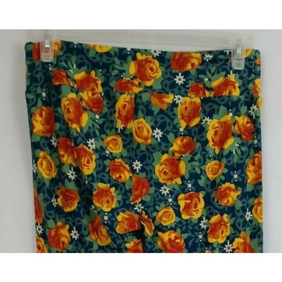 New LuLaRoe Tall & Curvy Leggings Multi-Color With Yellow & Orange Roses Design - Picture 1 of 6